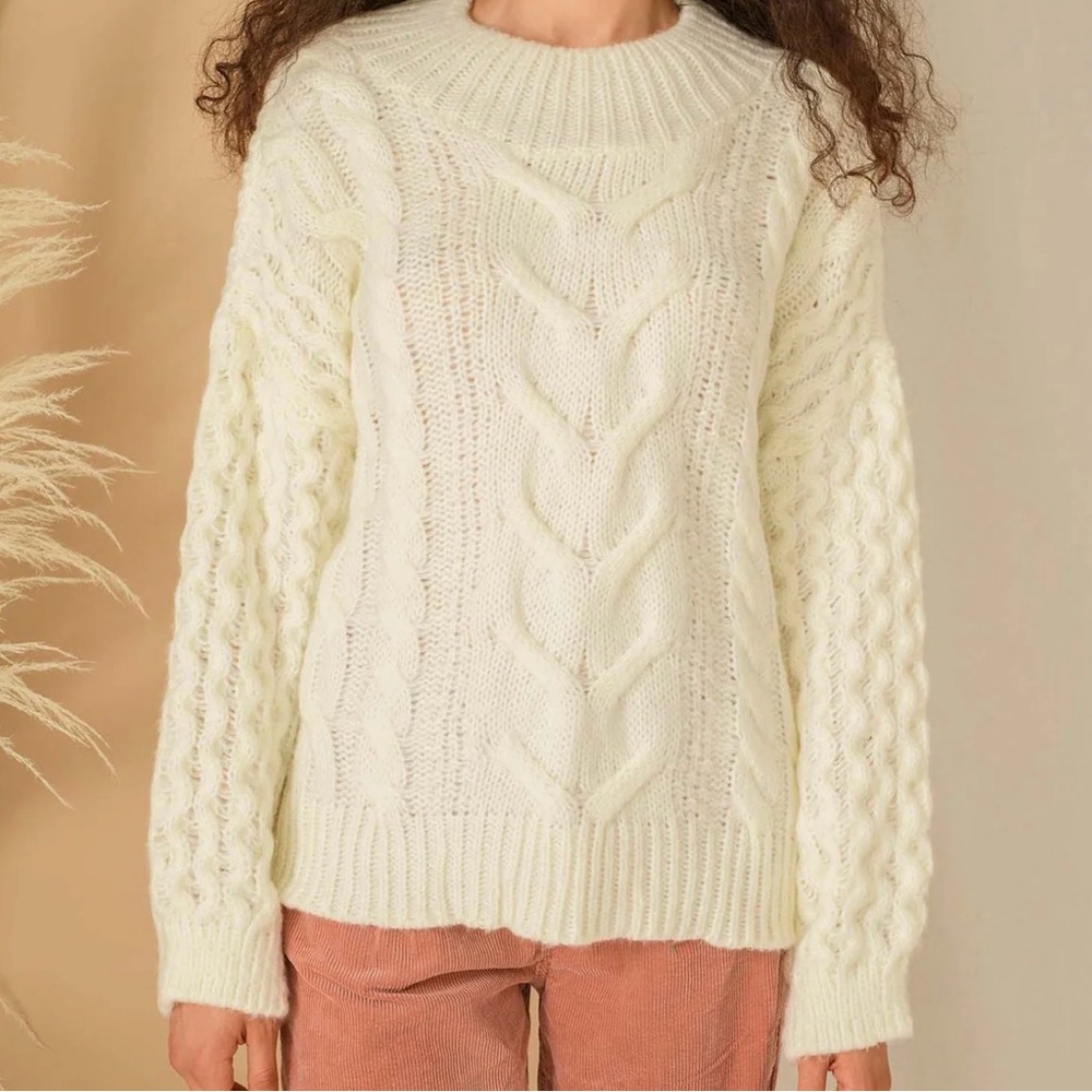 Cara & The Sky Bella Cable High Neck Jumper - Winter White